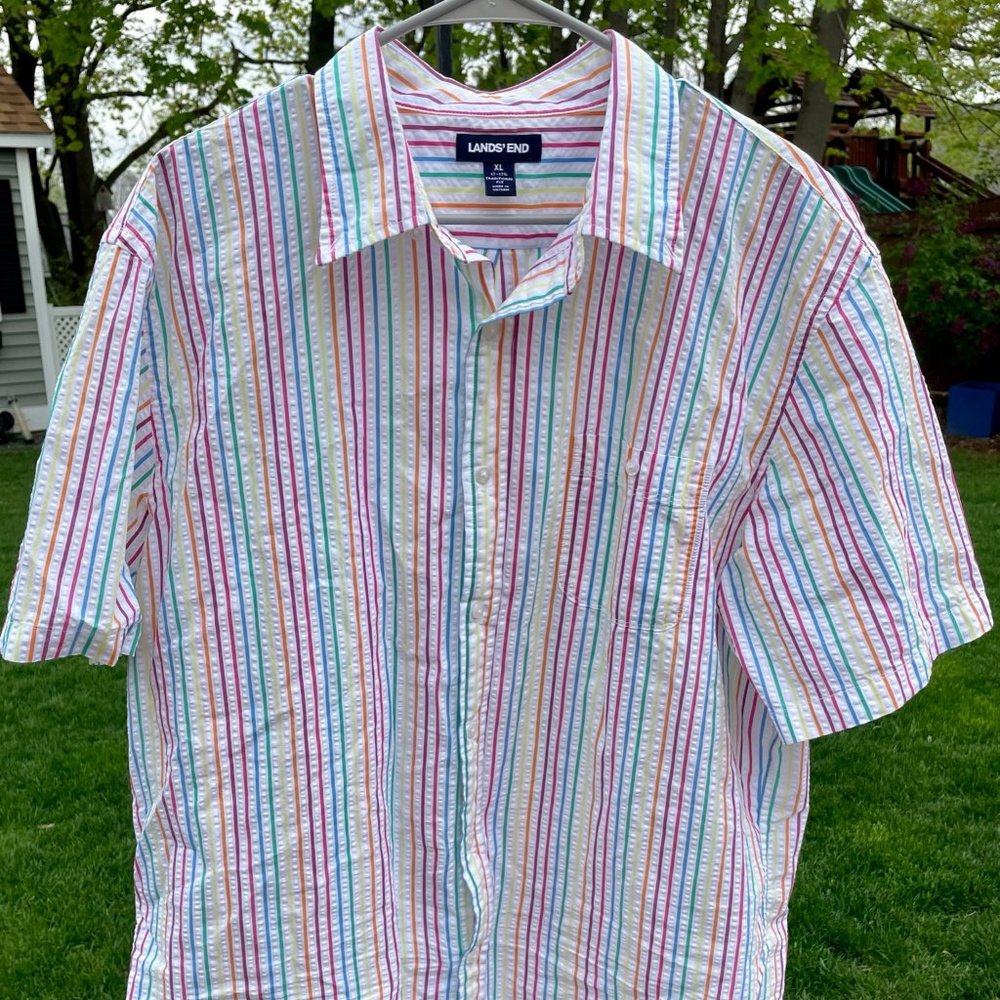Lands' End X-Large Striped Button Down Short Sleeve Blouse Plus Size